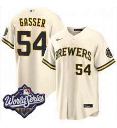 Men Milwaukee Brewers 54 robert gasser Cream 2026 World Series Stitched Baseball Jersey