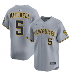 Men Milwaukee Brewers Garrett Mitchell #5 Home Gray Stitched Limited Jersey Men Milwaukee Brewers Garrett Mitchell #5 Home Gray Stitched Limited Jersey