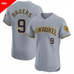 Men Milwaukee Brewers Jake Bauers #9 Home Gray Stitched Limited Jersey