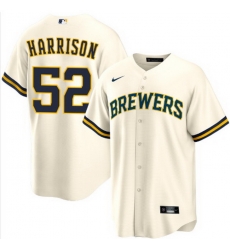 Men Milwaukee Brewers Kyle Harrison #52 Home White Ice Cream Stitched Limited Jersey