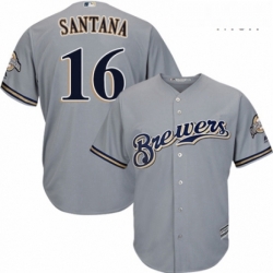 Mens Majestic Milwaukee Brewers 16 Domingo Santana Replica Grey Road Cool Base MLB Jersey 