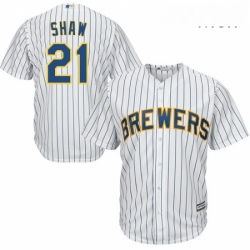 Mens Majestic Milwaukee Brewers 21 Travis Shaw Replica White Alternate Cool Base MLB Jersey