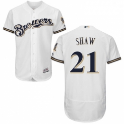 Mens Majestic Milwaukee Brewers 21 Travis Shaw White Flexbase Authentic Collection MLB Jersey