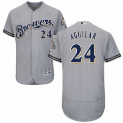 Mens Majestic Milwaukee Brewers 24 Jesus Aguilar Grey Road Flex Base Authentic Collection MLB Jersey