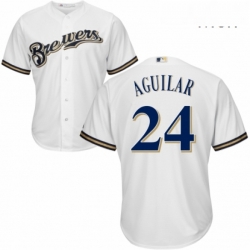 Mens Majestic Milwaukee Brewers 24 Jesus Aguilar Replica White Alternate Cool Base MLB Jersey 