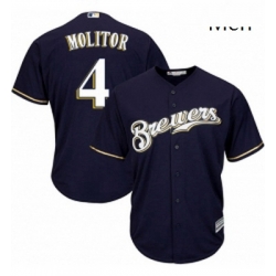 Mens Majestic Milwaukee Brewers 4 Paul Molitor Replica Navy Blue Alternate Cool Base MLB Jersey