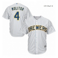 Mens Majestic Milwaukee Brewers 4 Paul Molitor Replica White Alternate Cool Base MLB Jersey