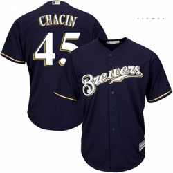 Mens Majestic Milwaukee Brewers 45 Jhoulys Chacin Replica Navy Blue Alternate Cool Base MLB Jersey 