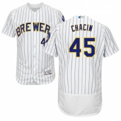 Mens Majestic Milwaukee Brewers 45 Jhoulys Chacin White Alternate Flex Base Authentic Collection MLB Jersey