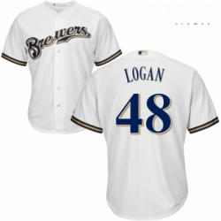 Mens Majestic Milwaukee Brewers 48 Boone Logan Replica Navy Blue Alternate Cool Base MLB Jersey 