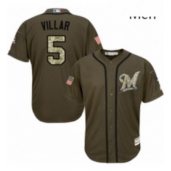 Mens Majestic Milwaukee Brewers 5 Jonathan Villar Replica Green Salute to Service MLB Jersey