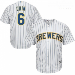 Mens Majestic Milwaukee Brewers 6 Lorenzo Cain Replica White Home Cool Base MLB Jersey 