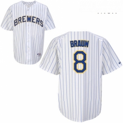 Mens Majestic Milwaukee Brewers 8 Ryan Braun Authentic WhiteBlue Strip MLB Jersey