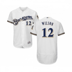 Mens Milwaukee Brewers 12 Alex Wilson White Alternate Flex Base Authentic Collection Baseball Jersey