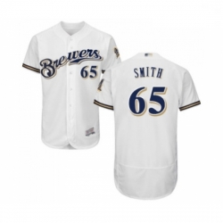 Mens Milwaukee Brewers 65 Burch Smith White Alternate Flex Base Authentic Collection Baseball Jersey