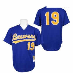 Mens Mitchell and Ness 1991 Milwaukee Brewers 19 Robin Yount Authentic Blue Throwback MLB Jersey