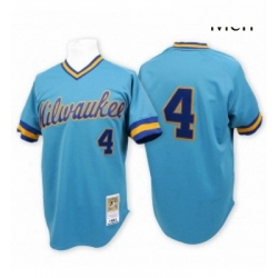 Mens Mitchell and Ness Milwaukee Brewers 4 Paul Molitor Replica Blue Throwback MLB Jersey