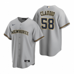 Mens Nike Milwaukee Brewers 58 Alex Claudio Gray Road Stitched Baseball Jersey