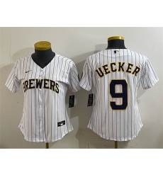 Women Milwaukee Brewers 9 Bob Uecker White Cool Base Stitched Jersey Run Small Women Milwaukee Brewers 9 Bob Uecker White Cool Base Stitched Jersey Run Small