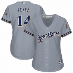 Womens Majestic Milwaukee Brewers 14 Hernan Perez Replica Grey Road Cool Base MLB Jersey 