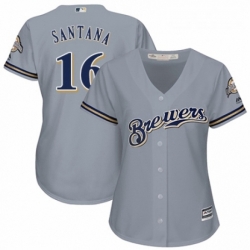 Womens Majestic Milwaukee Brewers 16 Domingo Santana Authentic Grey Road Cool Base MLB Jersey 