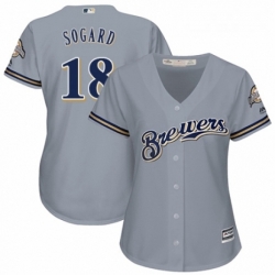 Womens Majestic Milwaukee Brewers 18 Eric Sogard Authentic Grey Road Cool Base MLB Jersey 