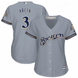 Womens Majestic Milwaukee Brewers 3 Orlando Arcia Replica Grey Road Cool Base MLB Jersey