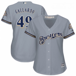 Womens Majestic Milwaukee Brewers 49 Yovani Gallardo Authentic Grey Road Cool Base MLB Jersey 