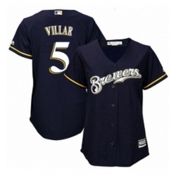 Womens Majestic Milwaukee Brewers 5 Jonathan Villar Authentic Navy Blue Alternate Cool Base MLB Jersey