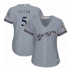 Womens Majestic Milwaukee Brewers 5 Jonathan Villar Replica Grey Road Cool Base MLB Jersey