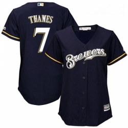 Womens Majestic Milwaukee Brewers 7 Eric Thames Replica Navy Blue Alternate Cool Base MLB Jersey