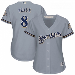 Womens Majestic Milwaukee Brewers 8 Ryan Braun Replica Grey Road Cool Base MLB Jersey