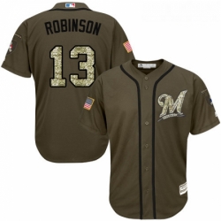 Youth Majestic Milwaukee Brewers 13 Glenn Robinson Replica Green Salute to Service MLB Jersey