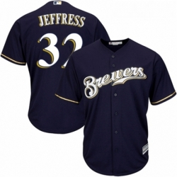 Youth Majestic Milwaukee Brewers 32 Jeremy Jeffress Authentic Navy Blue Alternate Cool Base MLB Jersey 