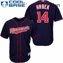 Mens Majestic Minnesota Twins 14 Kent Hrbek Replica Navy Blue Alternate Road Cool Base MLB Jersey