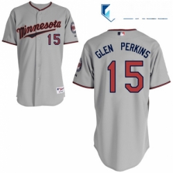 Mens Majestic Minnesota Twins 15 Glen Perkins Replica Grey Road Cool Base MLB Jersey