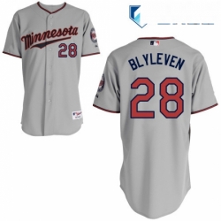 Mens Majestic Minnesota Twins 28 Bert Blyleven Replica Grey Road Cool Base MLB Jersey