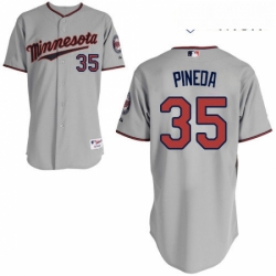 Mens Majestic Minnesota Twins 35 Michael Pineda Replica Grey Road Cool Base MLB Jersey 