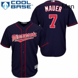 Mens Majestic Minnesota Twins 7 Joe Mauer Replica Navy Blue Alternate Road Cool Base MLB Jersey