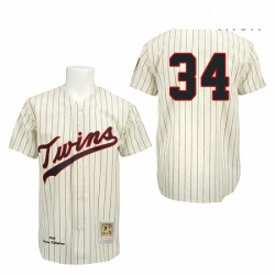 Mens Mitchell and Ness 1969 Minnesota Twins 34 Kirby Puckett Replica Cream Throwback MLB Jersey