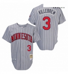 Mens Mitchell and Ness 1987 Minnesota Twins 3 Harmon Killebrew Authentic Grey Throwback MLB Jersey