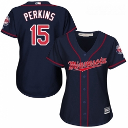 Womens Majestic Minnesota Twins 15 Glen Perkins Replica Navy Blue Alternate Road Cool Base MLB Jersey