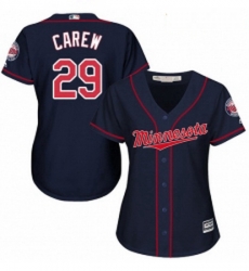 Womens Majestic Minnesota Twins 29 Rod Carew Replica Navy Blue Alternate Road Cool Base MLB Jersey