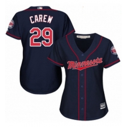 Womens Majestic Minnesota Twins 29 Rod Carew Replica Navy Blue Alternate Road Cool Base MLB Jersey