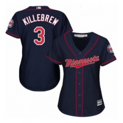 Womens Majestic Minnesota Twins 3 Harmon Killebrew Authentic Navy Blue Alternate Road Cool Base MLB Jersey