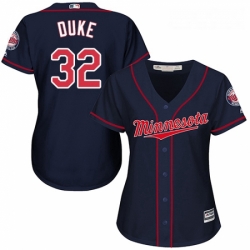 Womens Majestic Minnesota Twins 32 Zach Duke Replica Navy Blue Alternate Road Cool Base MLB Jersey 