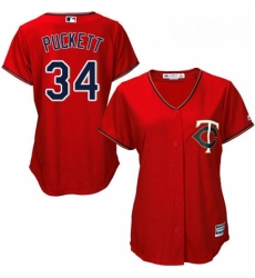 Womens Majestic Minnesota Twins 34 Kirby Puckett Replica Scarlet Alternate Cool Base MLB Jersey