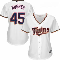 Womens Majestic Minnesota Twins 45 Phil Hughes Replica White Home Cool Base MLB Jersey