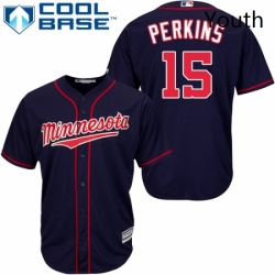 Youth Majestic Minnesota Twins 15 Glen Perkins Authentic Navy Blue Alternate Road Cool Base MLB Jersey