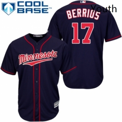 Youth Majestic Minnesota Twins 17 Jose Berrios Authentic Navy Blue Alternate Road Cool Base MLB Jersey